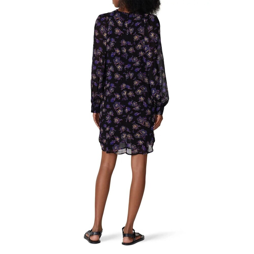 Ganni Women's Black Floral Georgette Mini Long Sleeve Dress Size US Small 4 / 36 - Picture 2 of 11